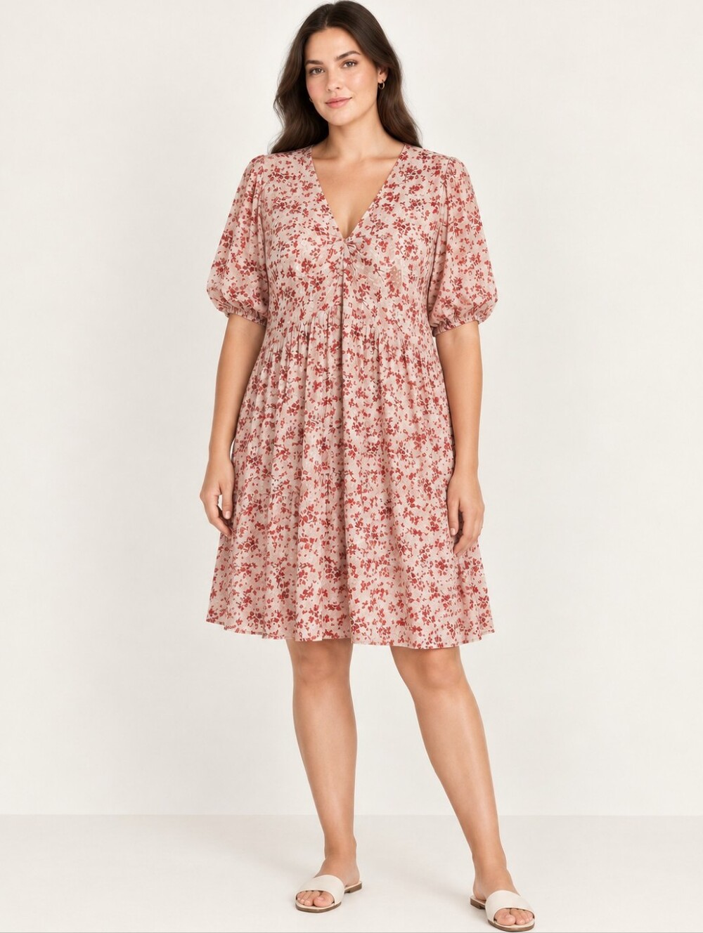 Puffed Sleeve Floral Dress XL